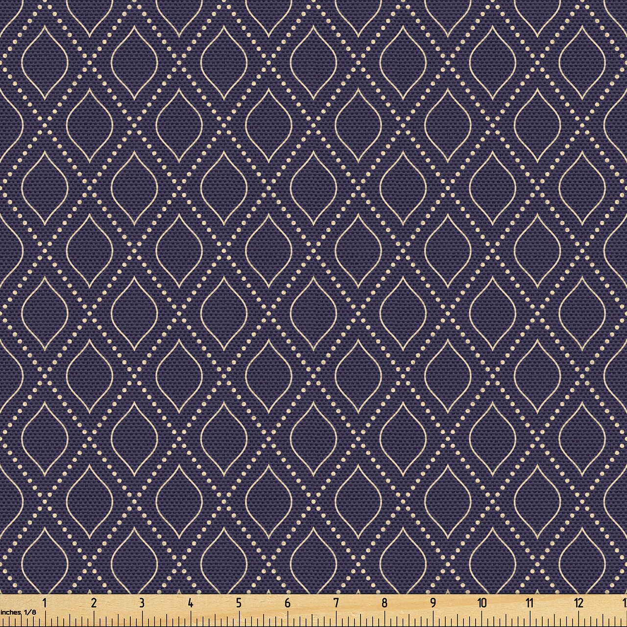 Ambesonne Navy Blue Fabric by The Yard, Geometric Dotted Pattern Design with Abstract Ogee Shapes Grid Ornament Tile, Decorative Fabric for Upholstery and Home Accents, 3 Yards, Blue Tan